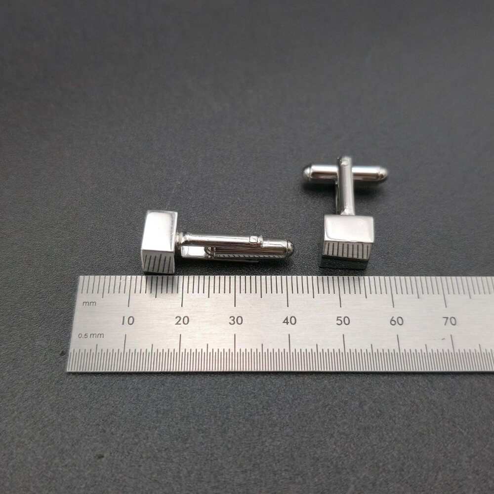 Silver Plated Bright Solid Square Men's Cuff Link… - image 4